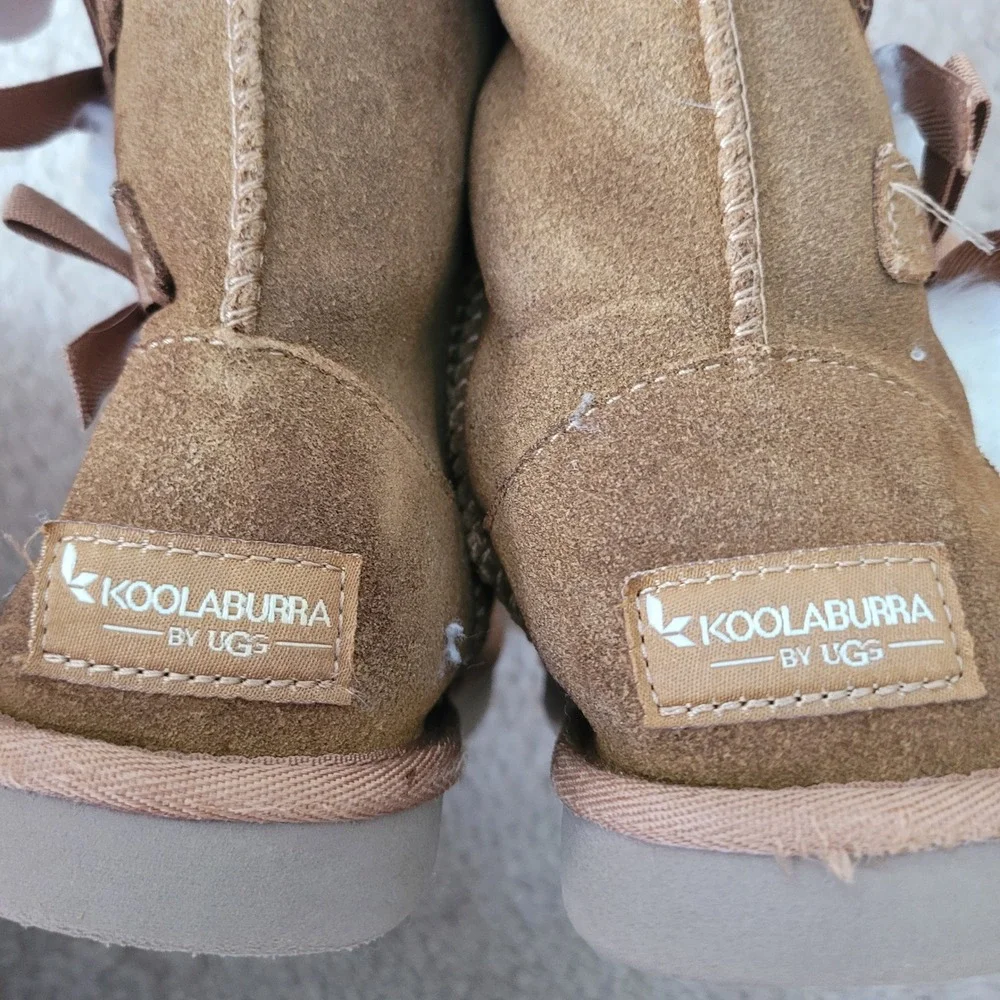 Koolaburra by‎ UGG 13 Victoria Boots Kids Chestnut Suede Faux Fur Bows 1019372